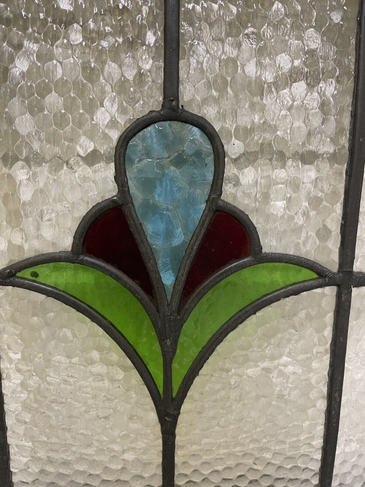 Reclaimed Leaded Light Stained Glass Art Nouveau Wooden Window Panel