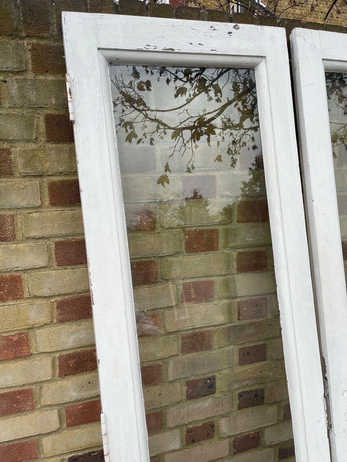 Reclaimed Old French Single Panel Glass Wooden Double Doors 1993 x 1145mm