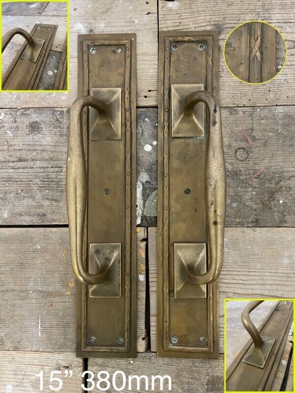 Pair Of Large Reclaimed Antique Brass Door Handles 15 inches or 380mm