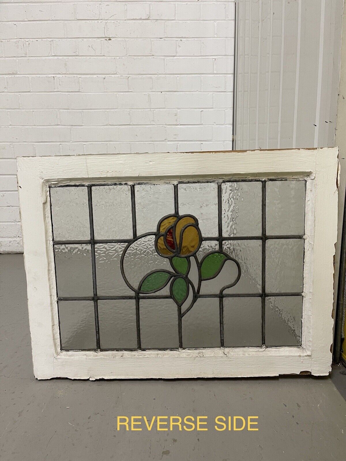 Reclaimed Floral Leaded Light Stained Glass Art Nouveau Window Panel 625 x 458mm
