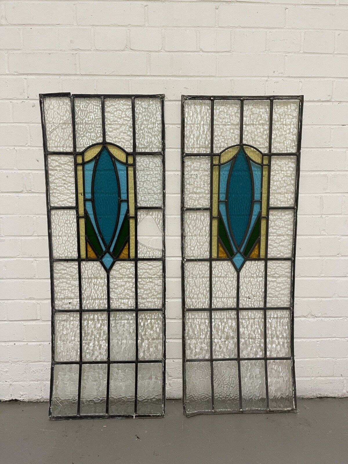 Reclaimed Art Nouveau Leaded Light Stained Glass Surround Panels