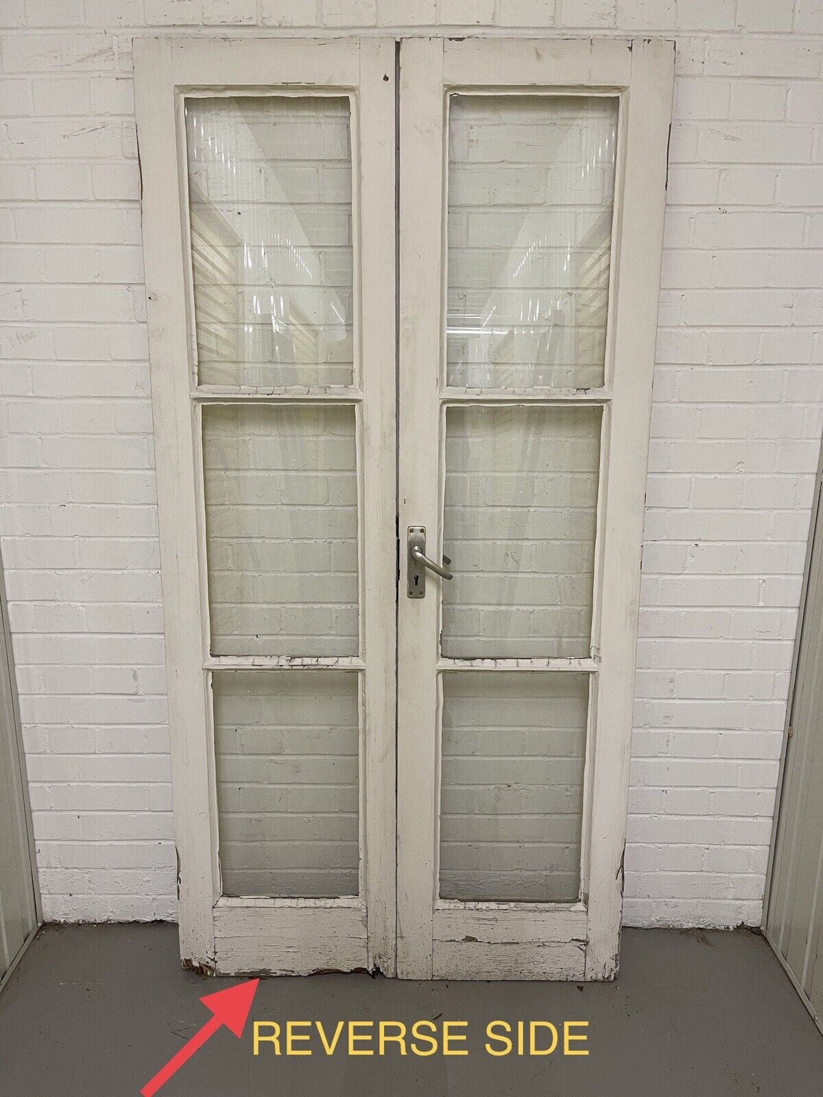 Reclaimed Old French Single Panel Glass Wooden Double Doors 1970mm x 1110mm