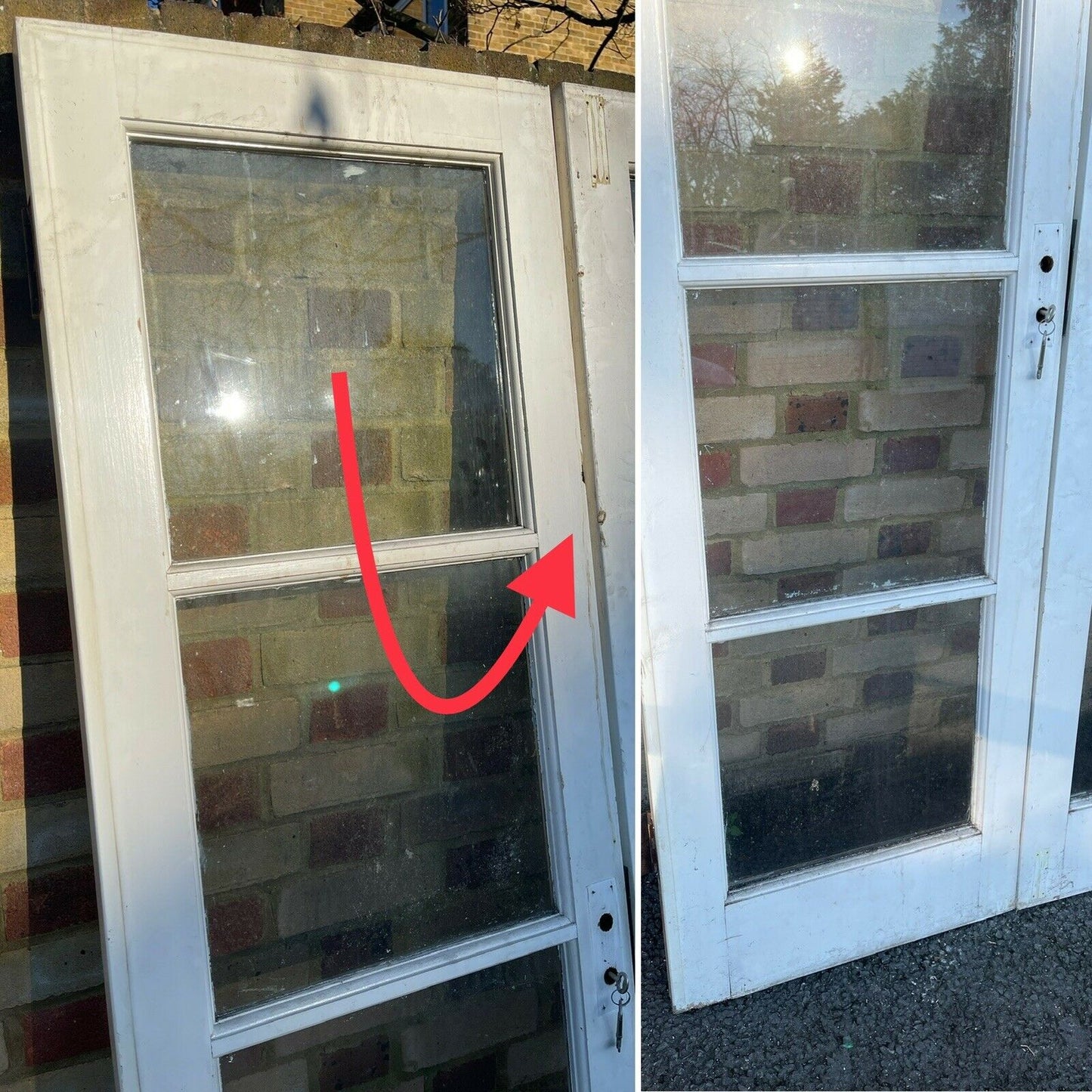 Reclaimed French Single Panel Glass Wooden Double Doors 1980 x 1185mm
