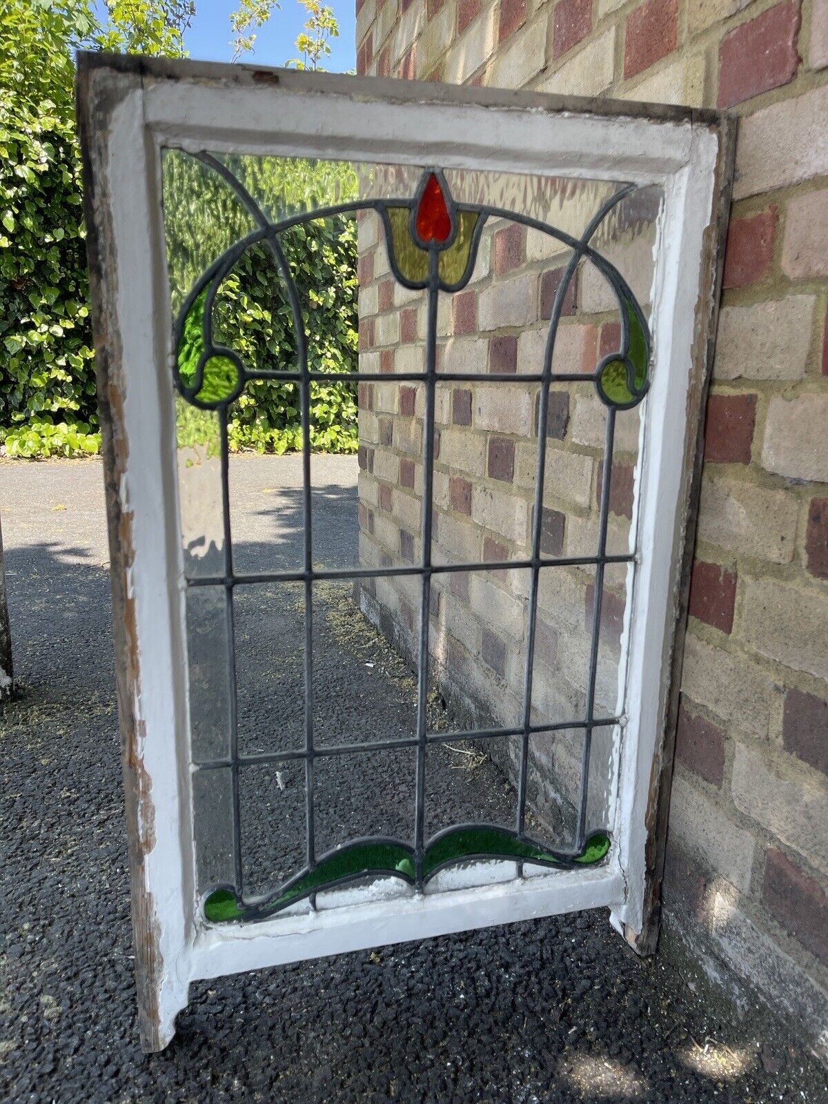 Reclaimed Leaded Light Stained Glass Art Nouveau Window Panel 835 x 530mm