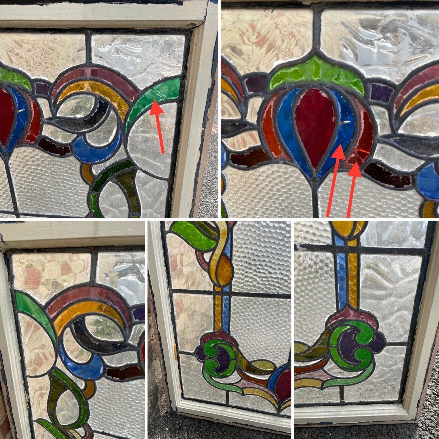 Job Lot Of Four Reclaimed Leaded Light Stained Glass Art Nouveau Window Panels