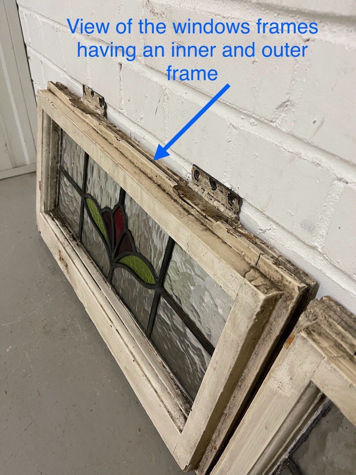 Pair Of Reclaimed Leaded Light Stained Glass Art Nouveau Window Panels