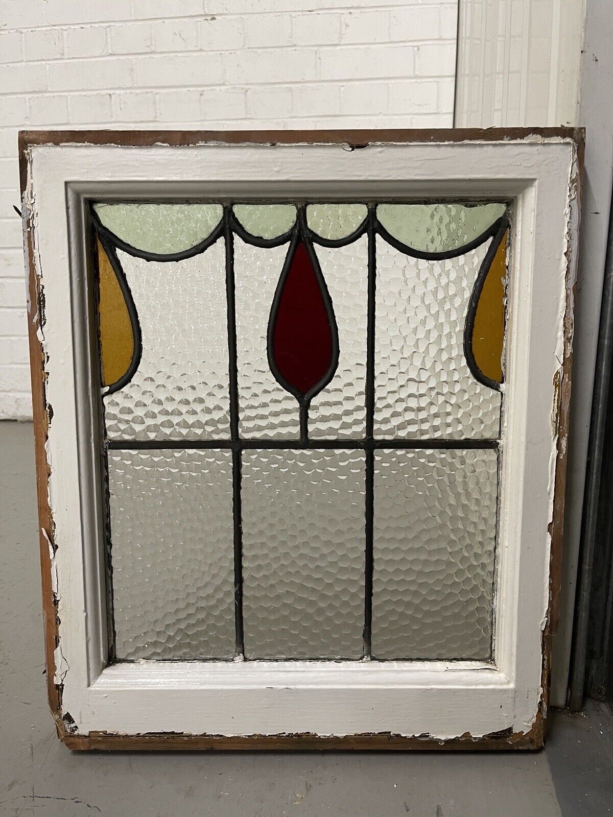 Reclaimed Leaded Light Stained Glass Window Panel 430 x 505mm