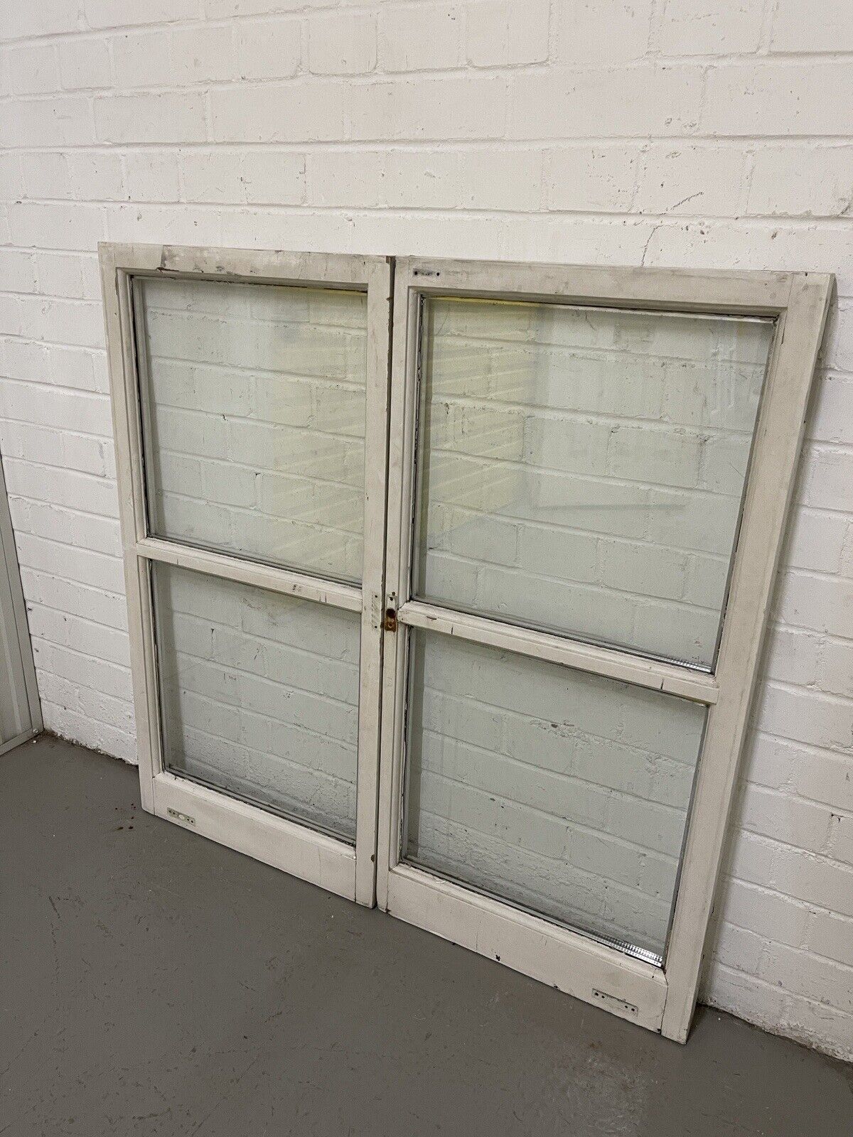 Pair Of French Interlocking Double Glazed Wooden Windows 1030mm x 1022mm