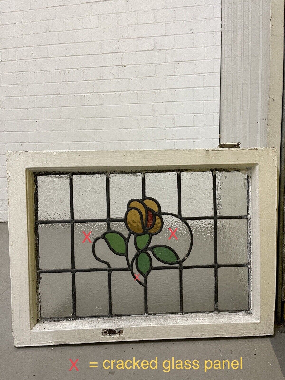 Reclaimed Floral Leaded Light Stained Glass Art Nouveau Window Panel 625 x 450mm