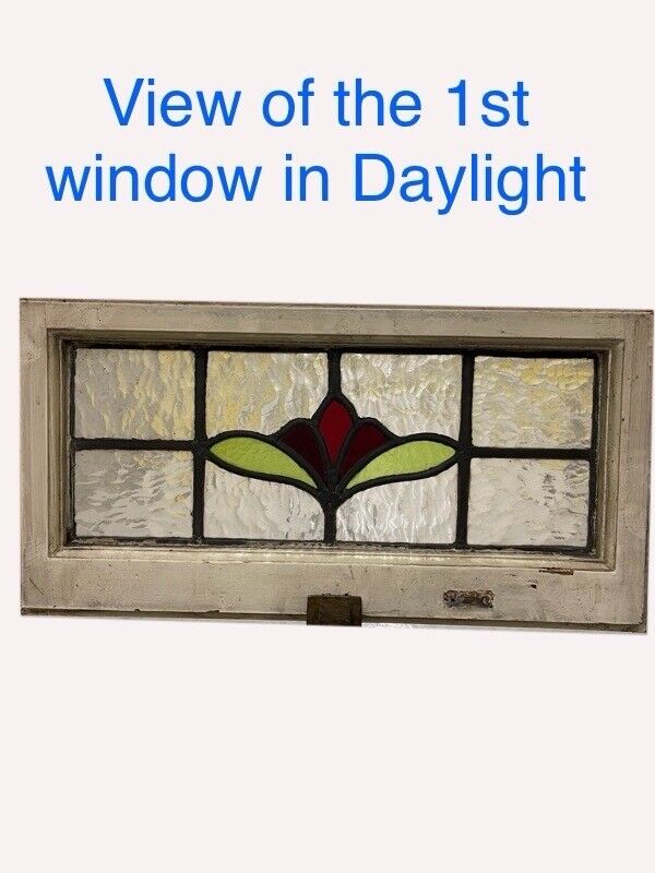 Pair Of Reclaimed Leaded Light Stained Glass Art Nouveau Window Panels
