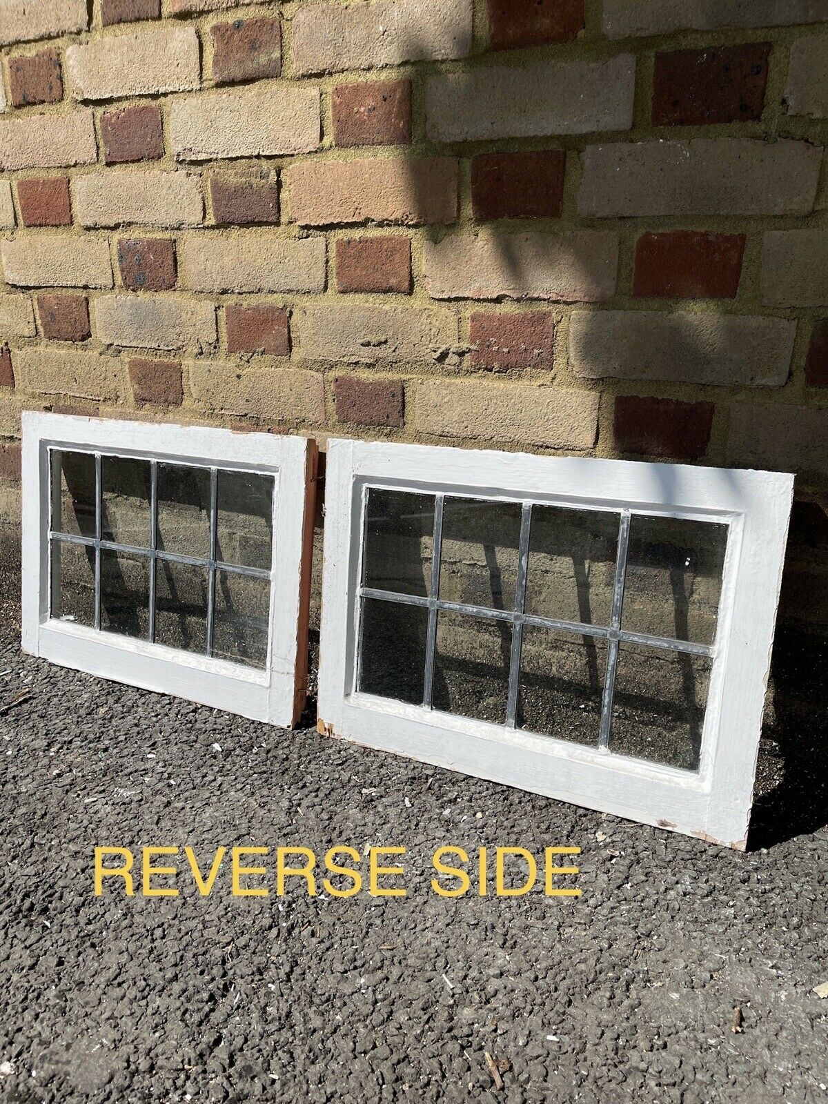 Pair Of Reclaimed Leaded Light Panel Wooden Windows