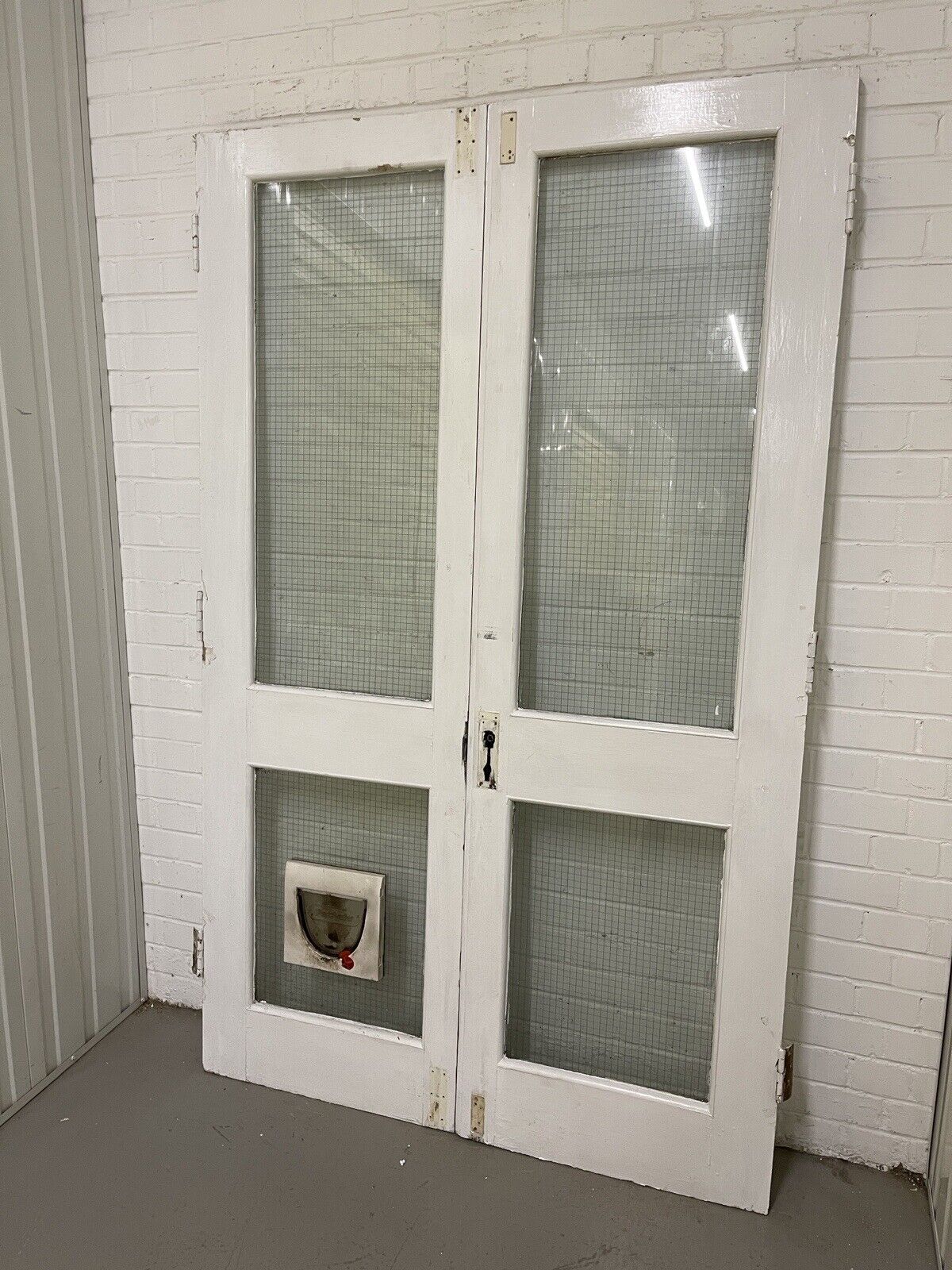 Reclaimed Old French Single Panel SAFETY Glass Wooden Double Doors 1225 x 1970mm