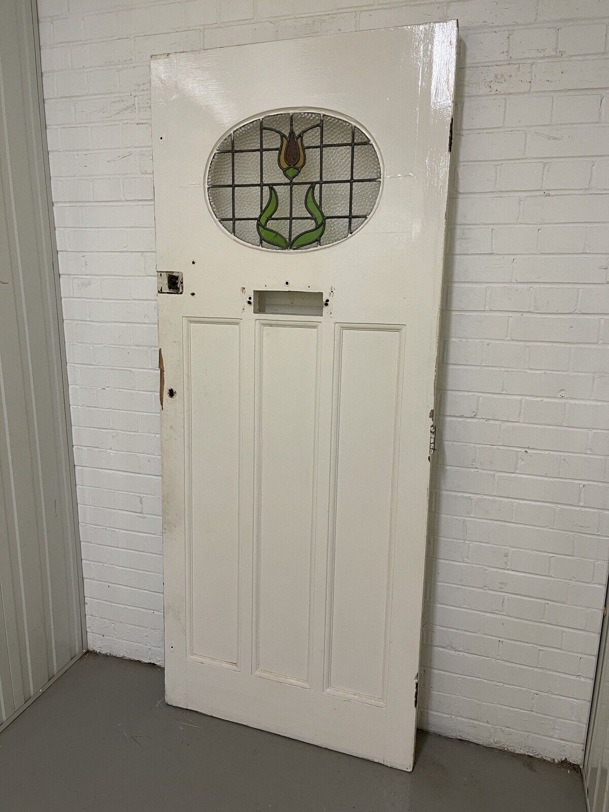 Reclaimed Victorian Edwardian Wooden Panel Stained Glass Front Door 2076 x 860mm