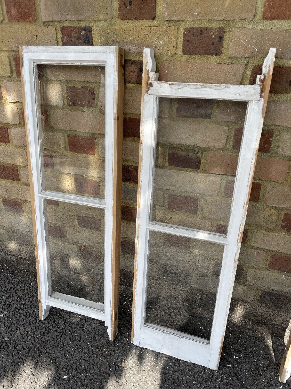 Two Pairs Of Reclaimed Old Victorian Panel Wooden Sash Windows Top and Bottom