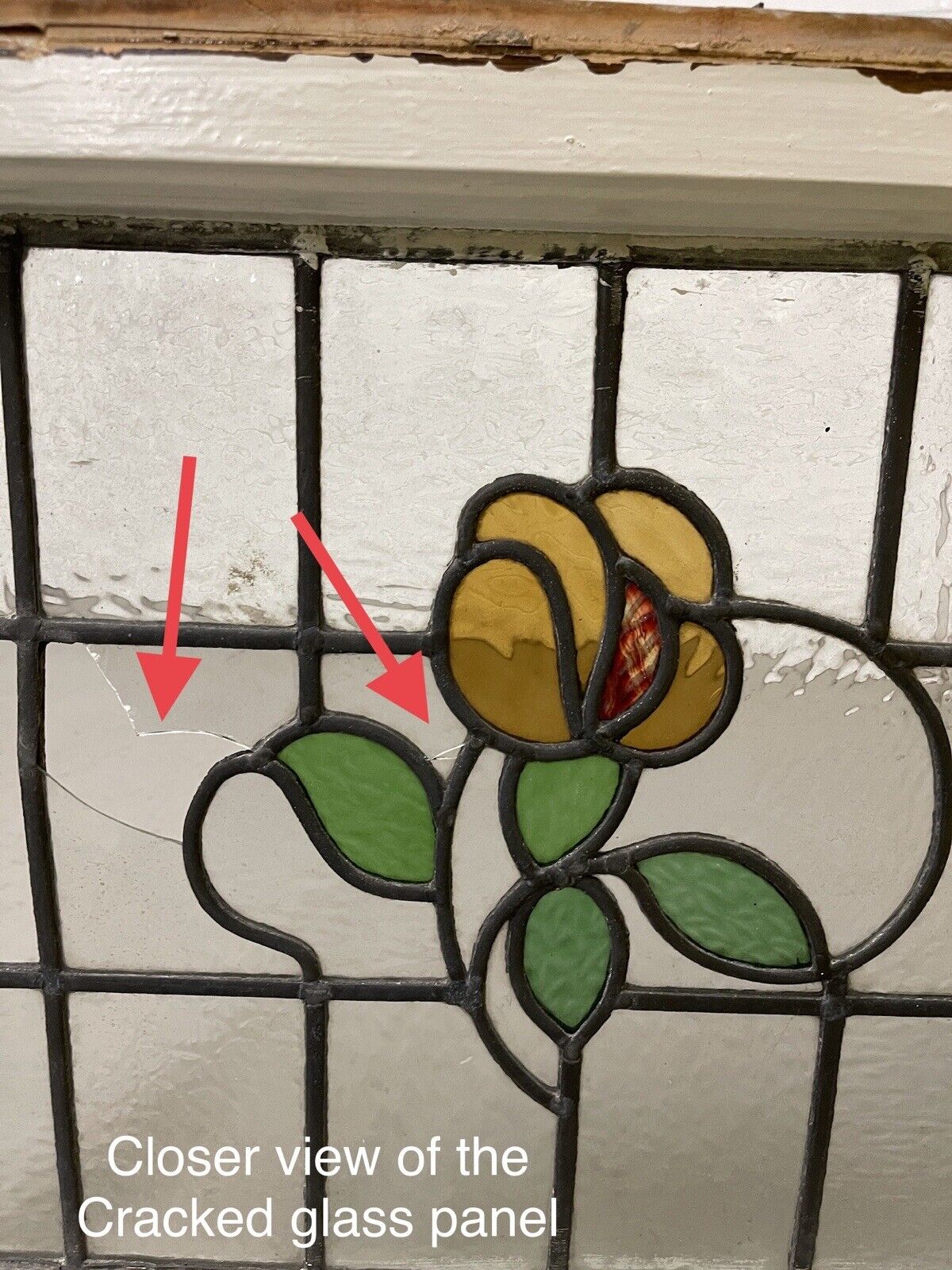 Reclaimed Leaded Light Stained Glass Art Nouveau Window Panel 620 x 460mm
