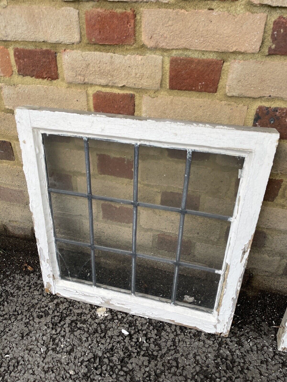 Pair Of Reclaimed Leaded Light Panel Wooden Windows