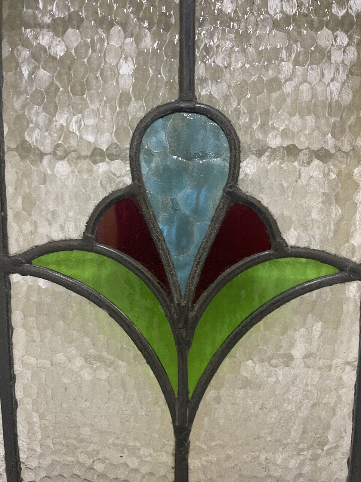 Reclaimed Leaded Light Stained Glass Art Nouveau Wooden Window Panel