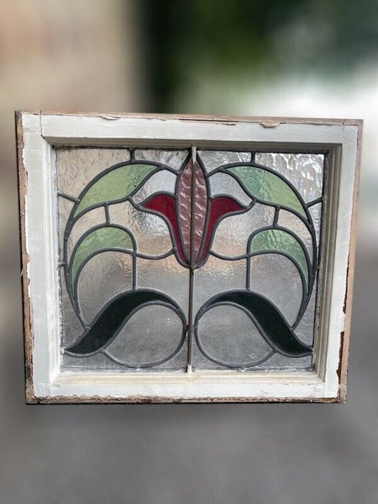 Reclaimed Leaded Light Stained Glass Art Nouveau Wooden Window Panel