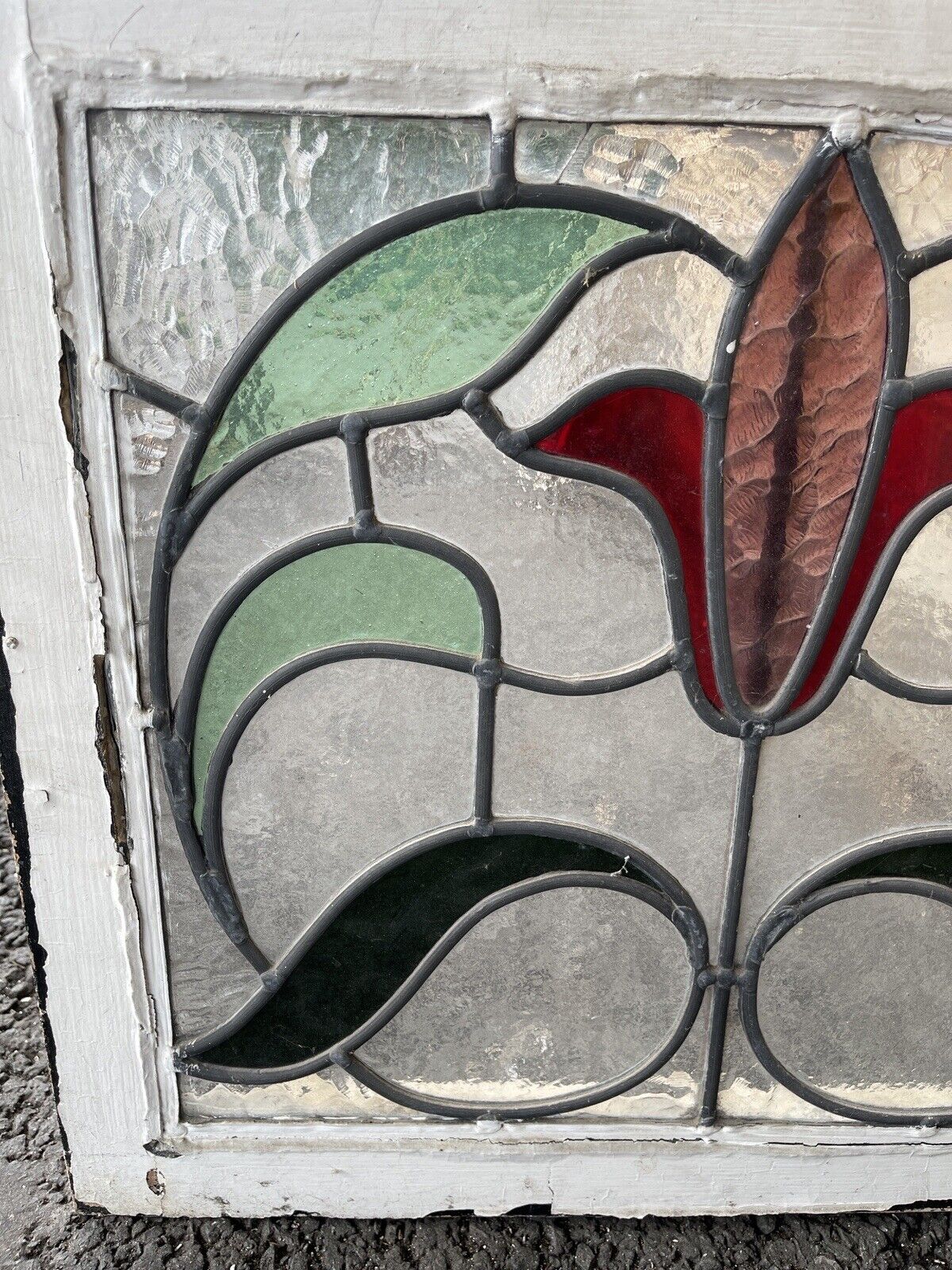 Reclaimed Leaded Light Stained Glass Art Nouveau Wooden Window Panel