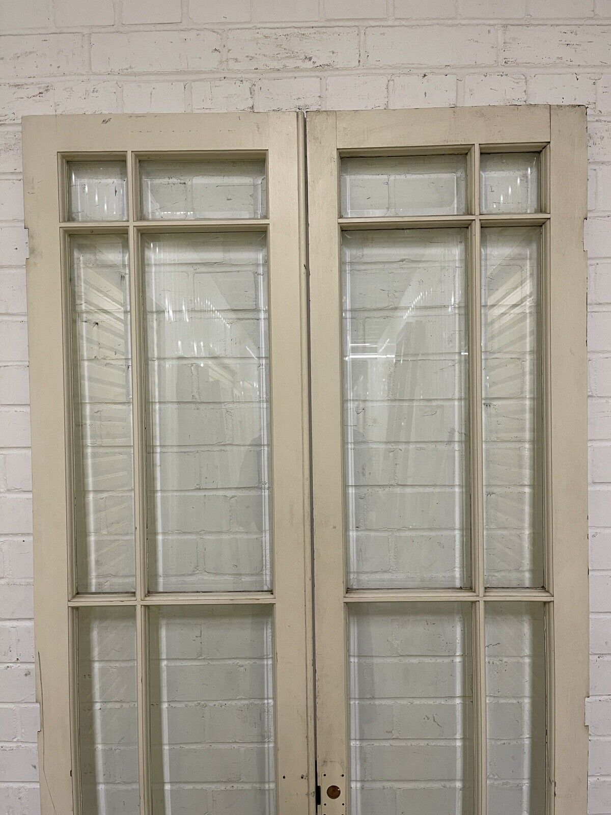 Reclaimed French Single Panel Bevelled Glass Wooden Double Doors 2005 x 900mm