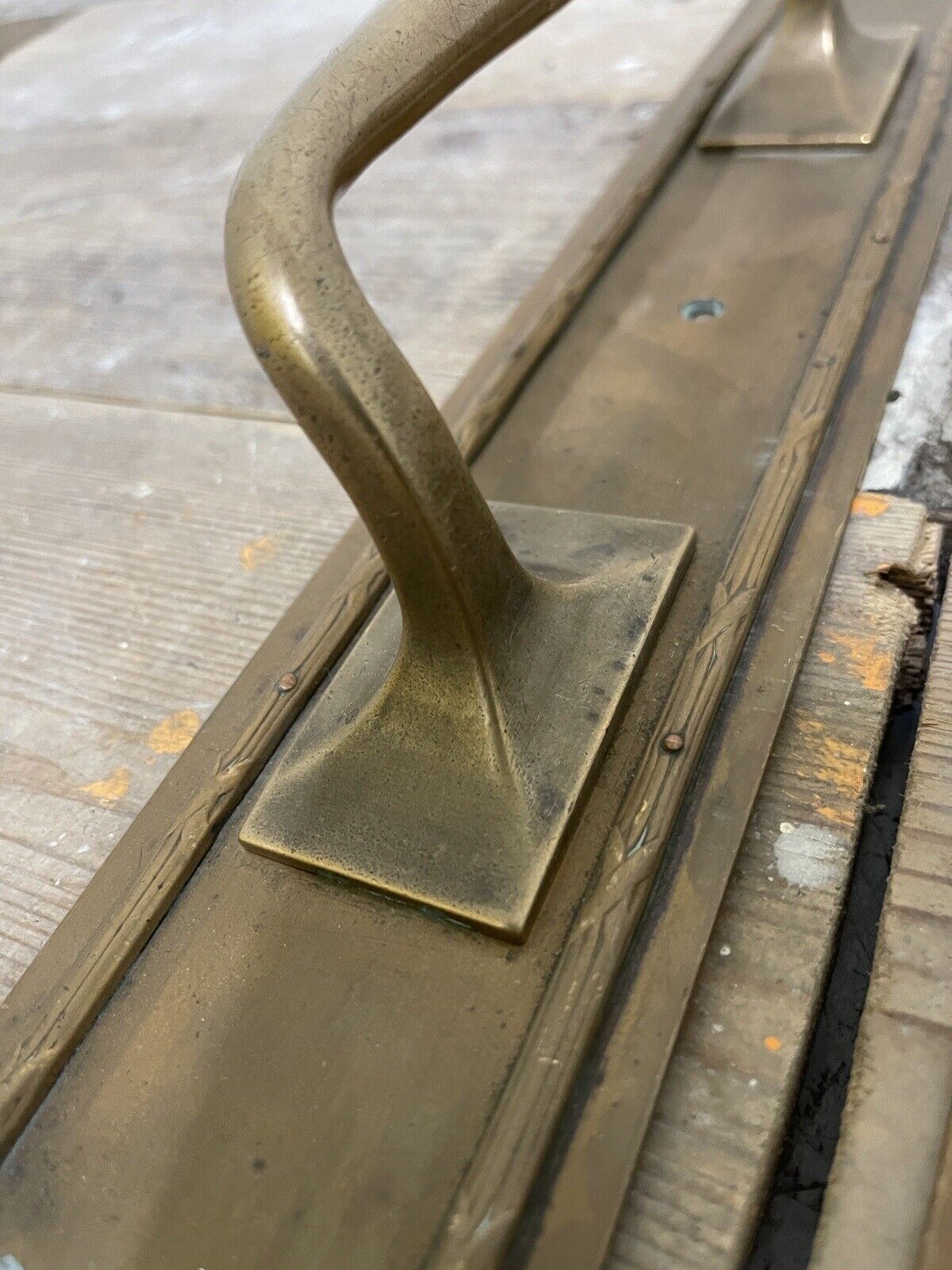Pair Of Large Reclaimed Antique Brass Door Handles 15 inches or 380mm