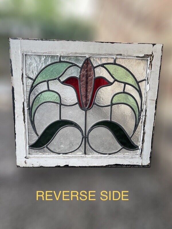 Reclaimed Leaded Light Stained Glass Art Nouveau Wooden Window Panel
