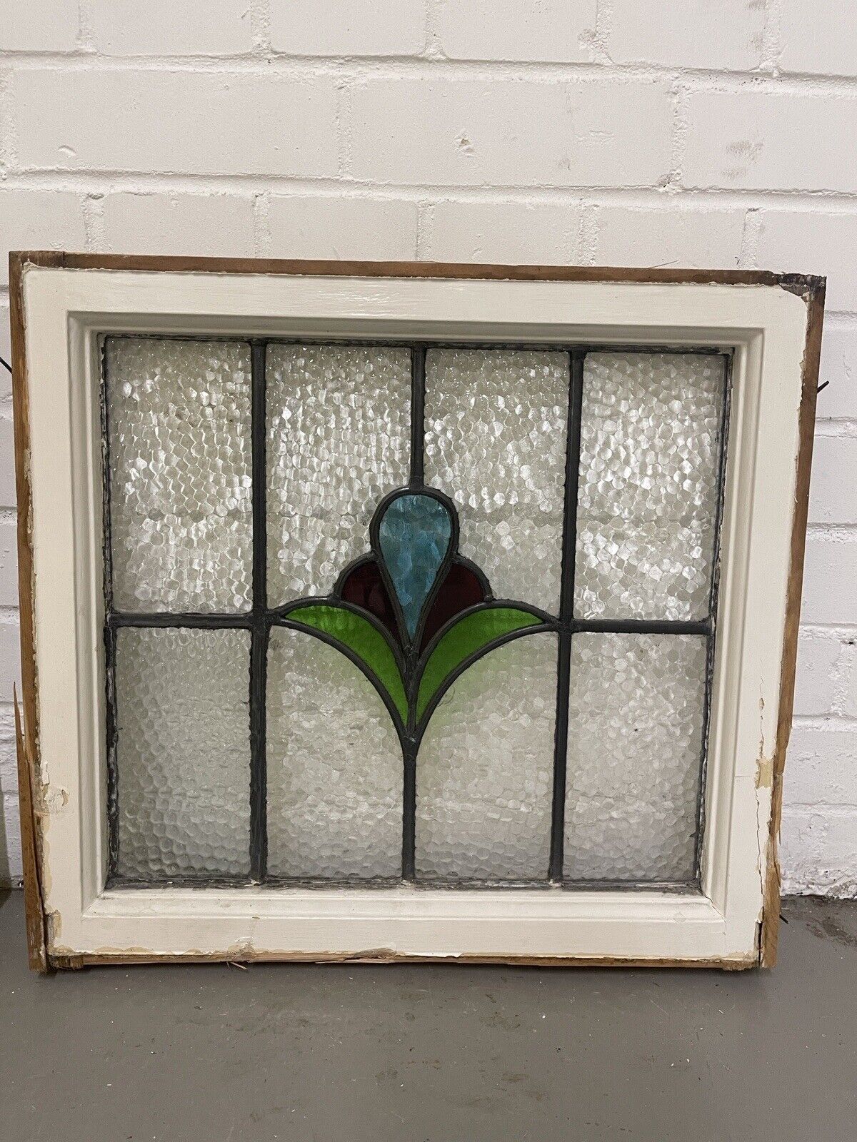 Reclaimed Leaded Light Stained Glass Art Nouveau Wooden Window Panel