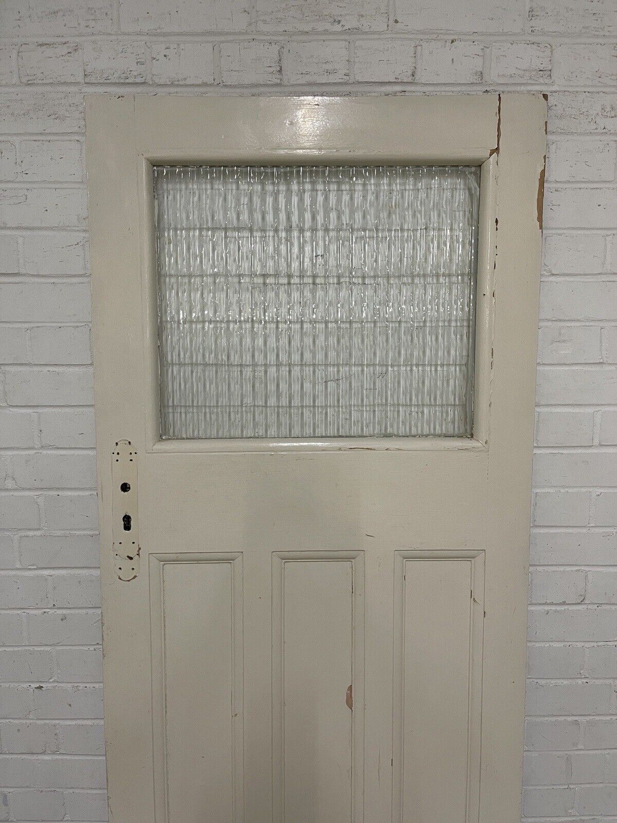 Reclaimed 1930s Edwardian Pine Internal 4 Panel Door Reeded Glass  1975 x 760mm