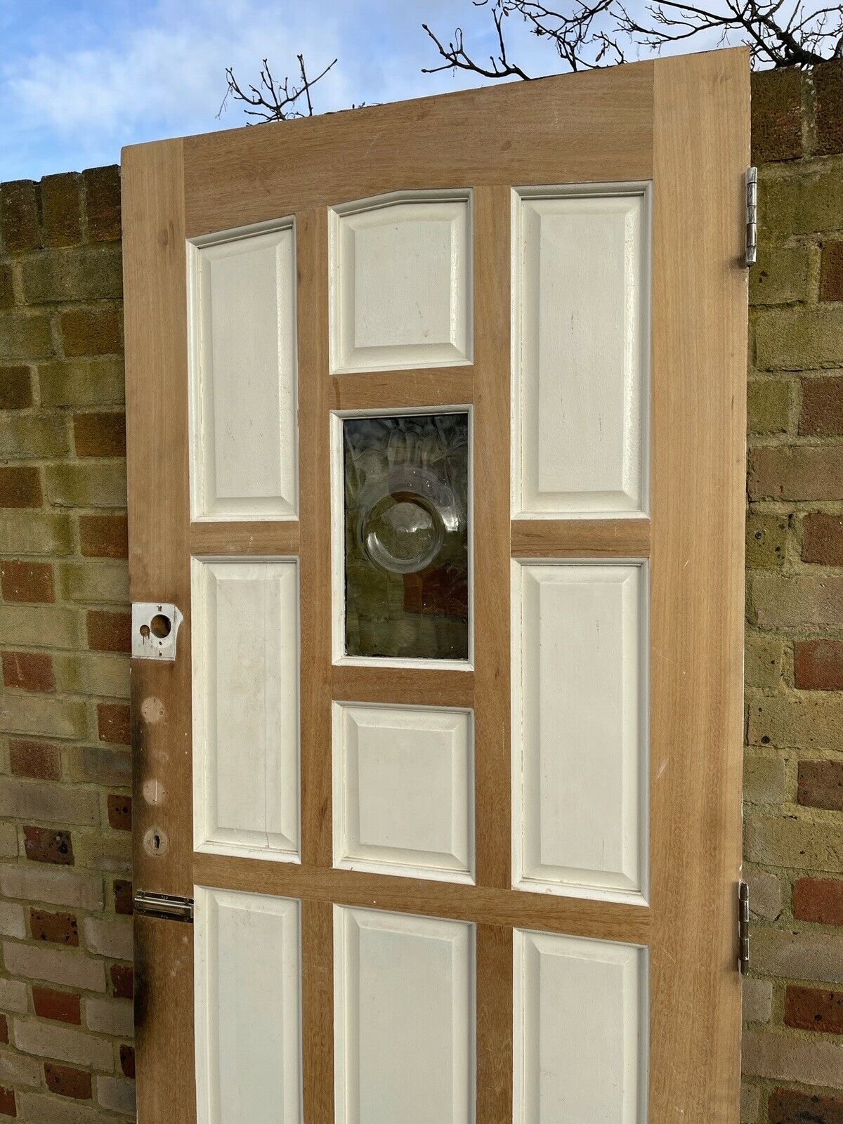 Reclaimed York Wooden Panel External Front Door Bulls Eye Glass 2035 x 814mm