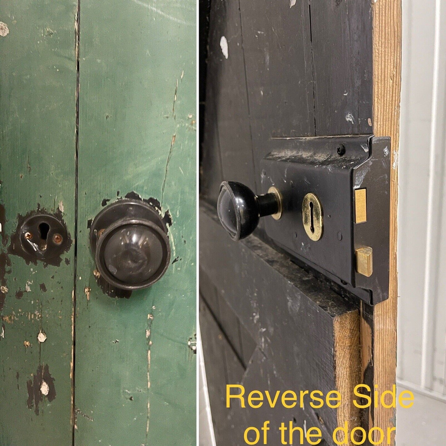 Reclaimed Wooden Plank Ledge Brace Door With Hinges Rim Lock No Key 1870 x 750mm