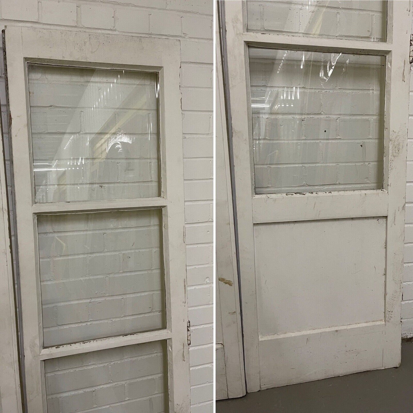 Reclaimed Old French Single Panel Glass Wooden Double Doors 1970 x 1065mm