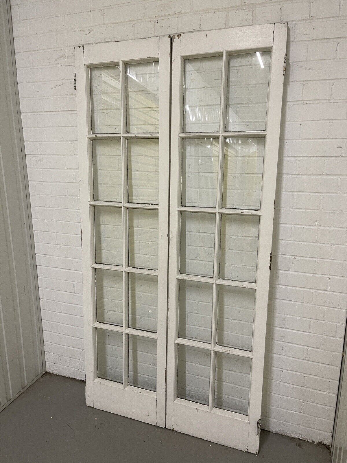Reclaimed Old French Single Panel Glass Wooden Double Doors 1990mm x 1110mm