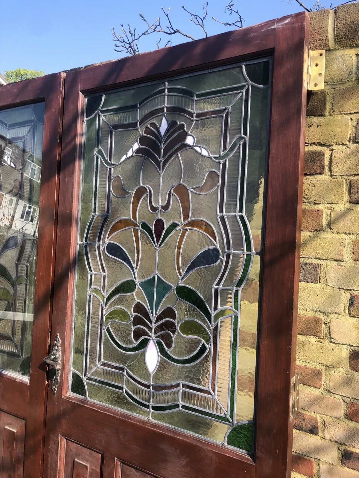Reclaimed Old French Stained Glass Wooden Double Doors 2020 x 1695mm