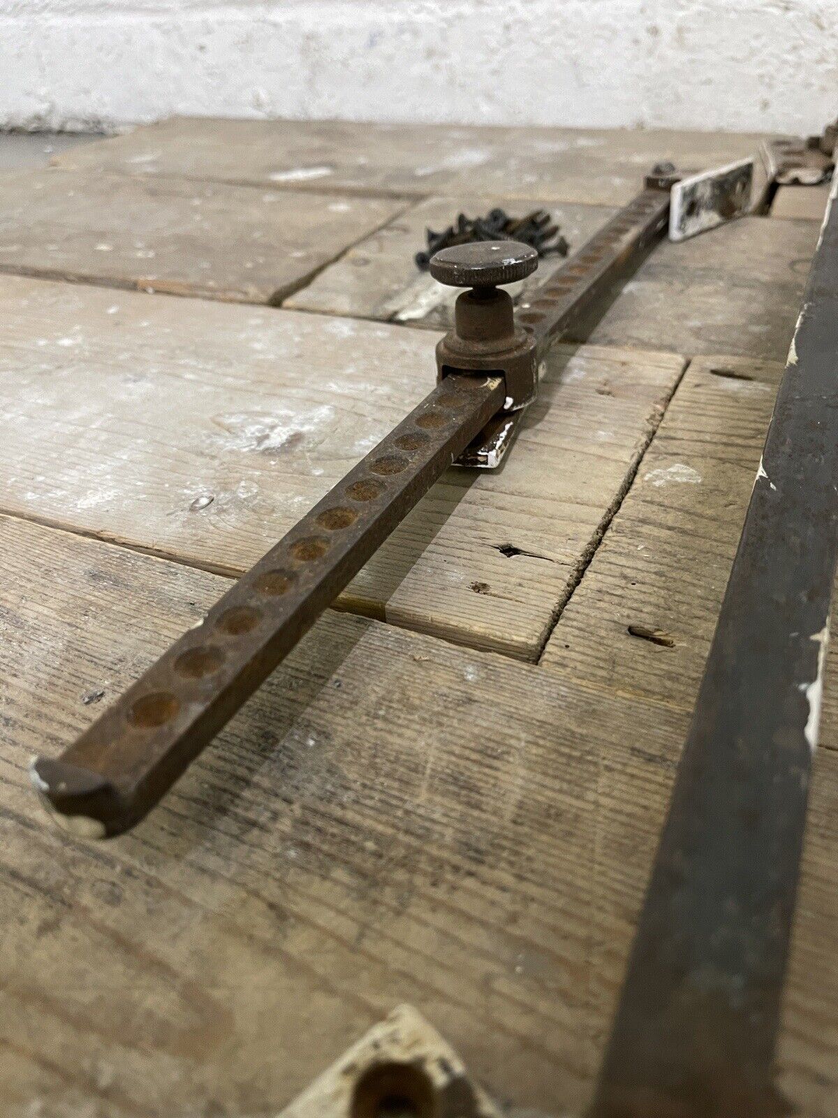 Large Pair Of Reclaimed Antique Old Cast Iron Window Handles and a Stay