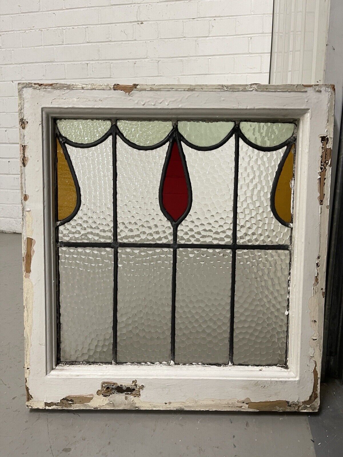 Reclaimed Leaded Light Stained Glass Window Panel 465 x 500mm