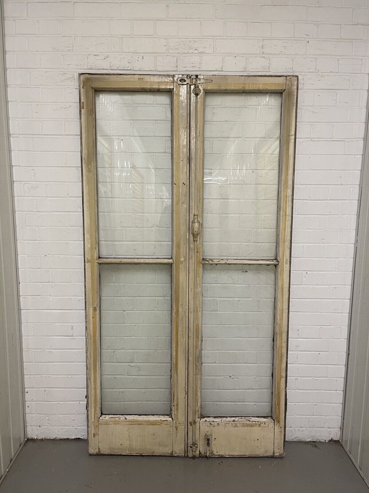 Reclaimed Old French Single Panel Glass Wooden Double Doors 1975 x 1068mm