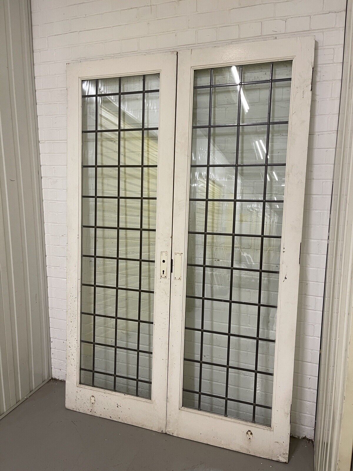 Reclaimed French Double Glazed Leaded Glass Wooden Double Doors 2125 x 1370mm