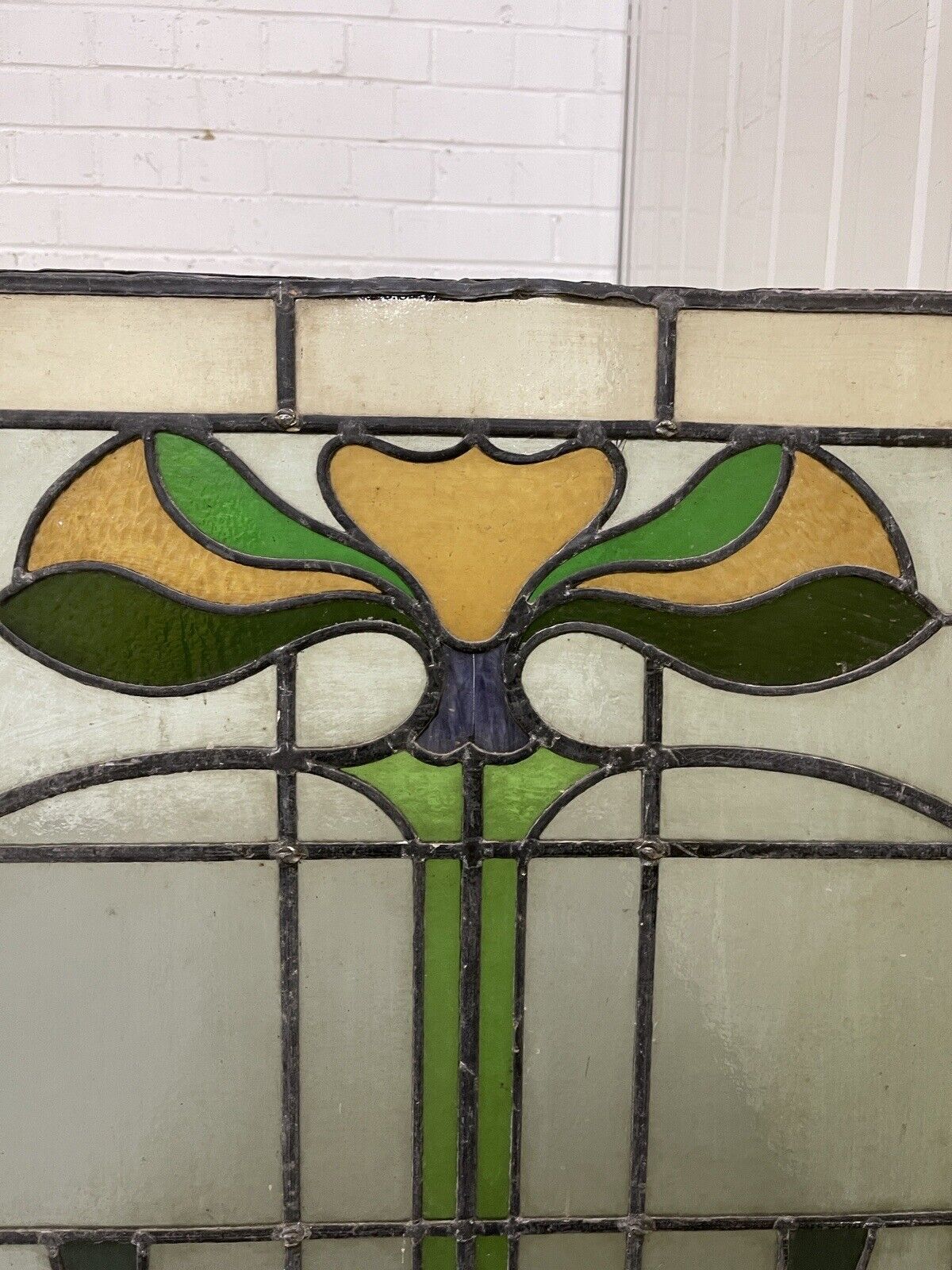 Reclaimed Leaded Light Stained Glass Art Nouveau Window Panel 680 x 620mm