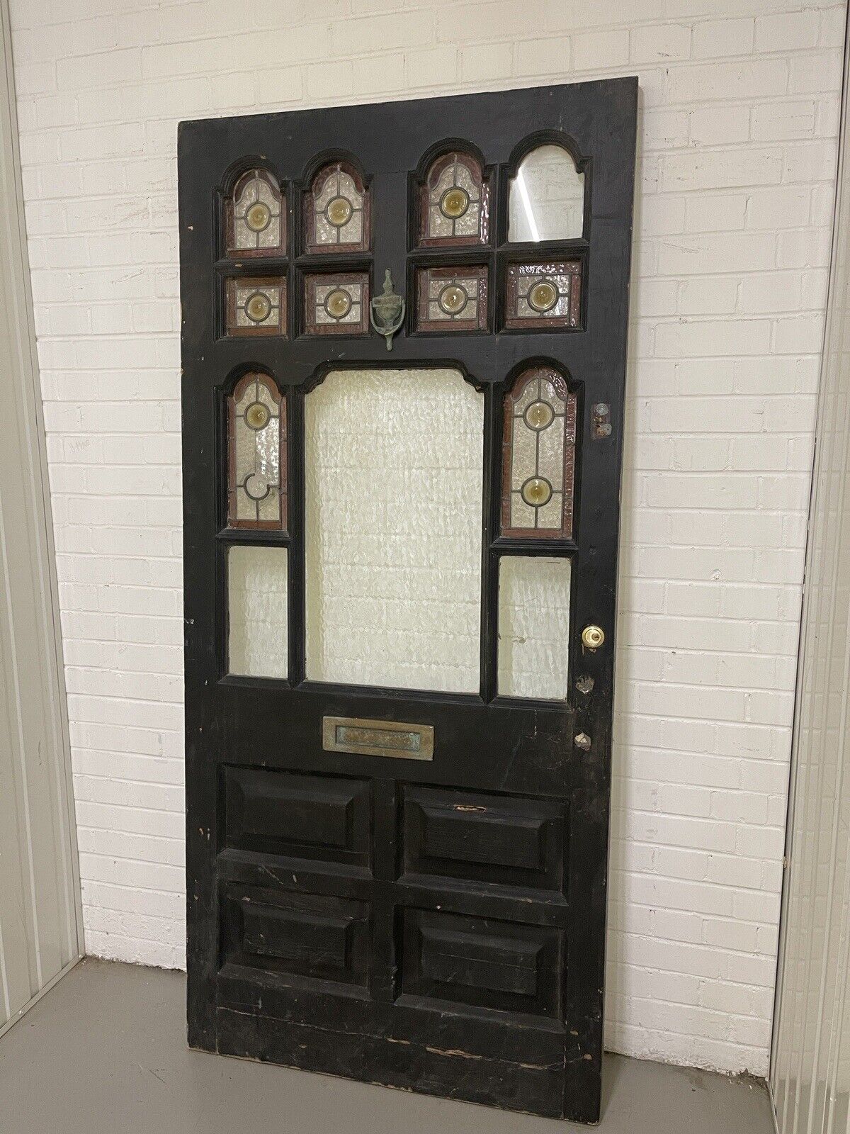 Reclaimed Victorian Edwardian Wooden Panel Stained Glass Front Door 2130 x 975