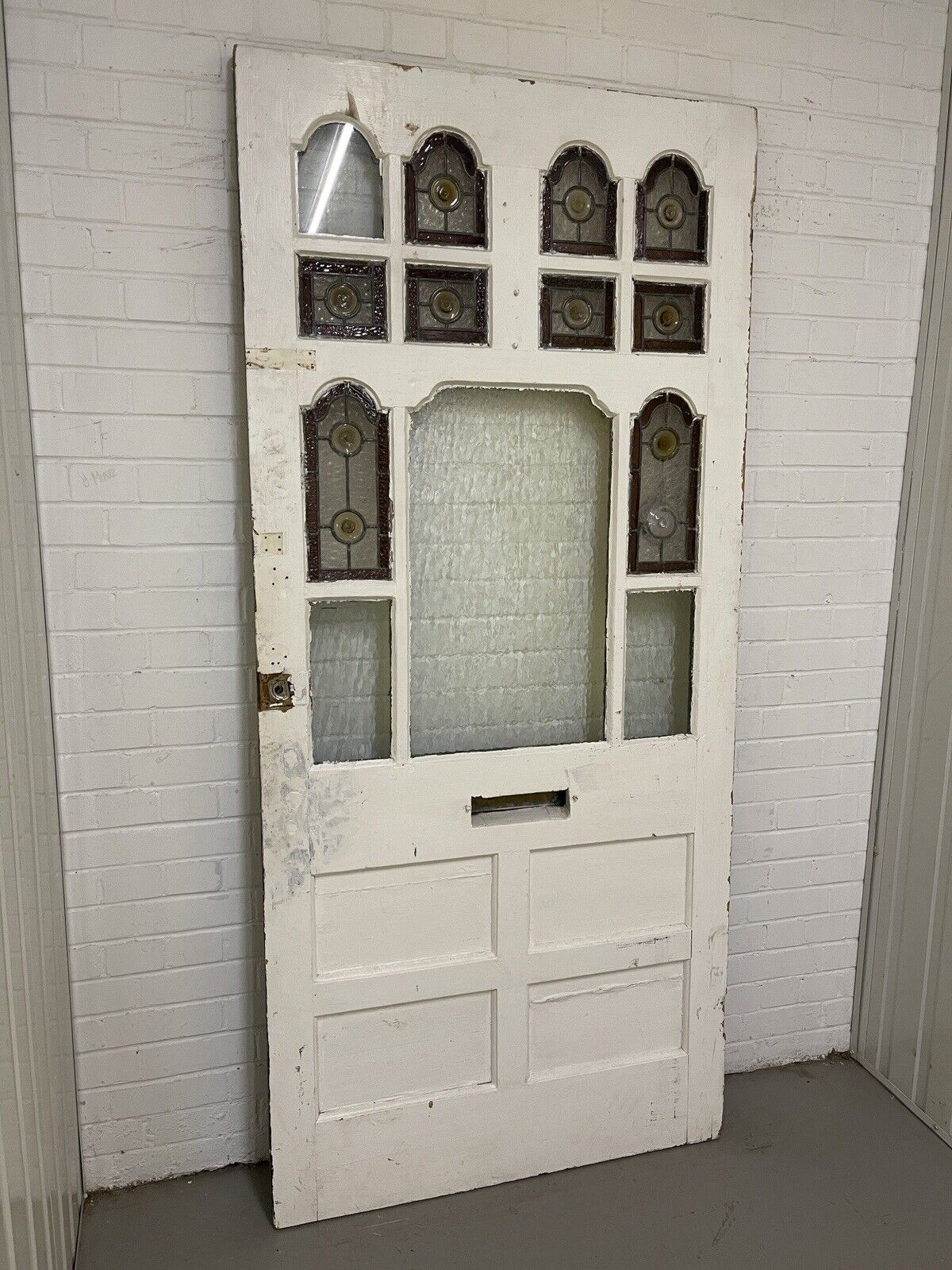Reclaimed Victorian Edwardian Wooden Panel Stained Glass Front Door 2130 x 975