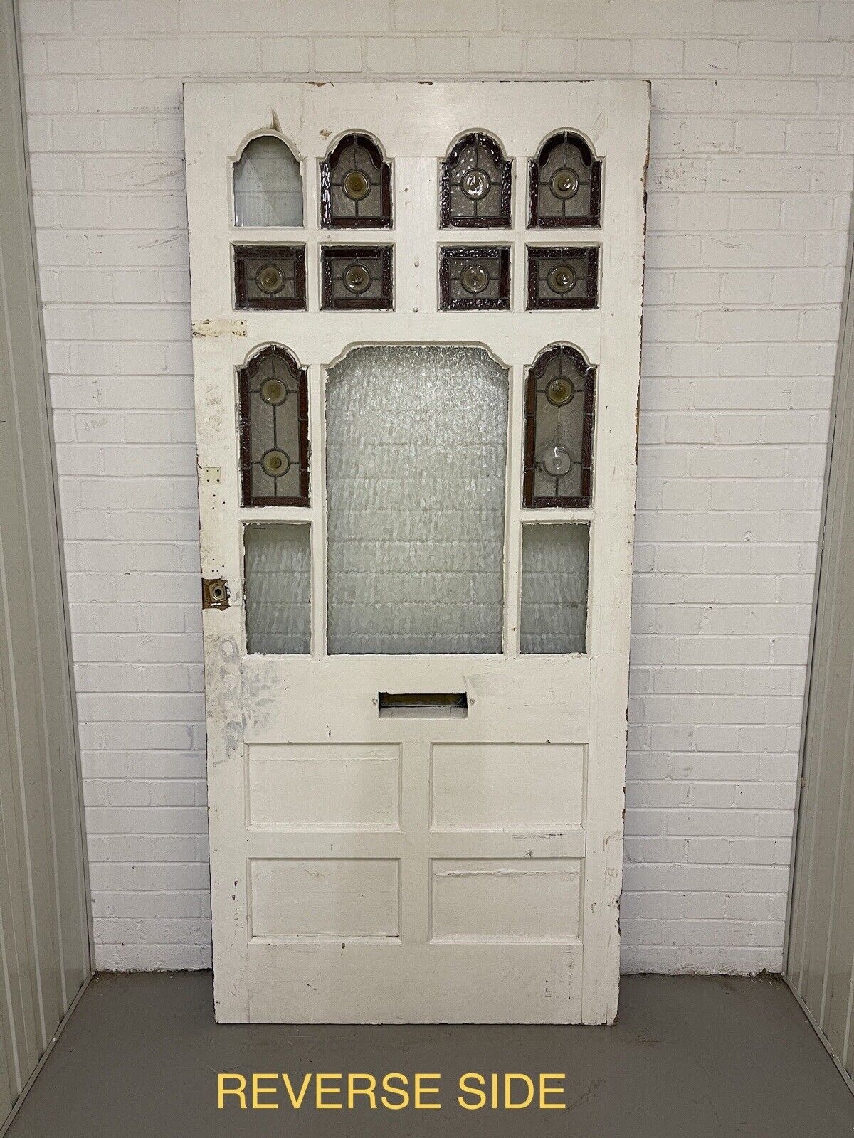 Reclaimed Victorian Edwardian Wooden Panel Stained Glass Front Door 2130 x 975