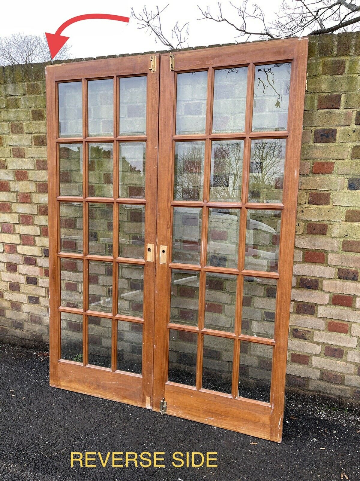 Reclaimed French Single Panel BEVELLED Glass Wooden Double Doors 2005 x 1480mm