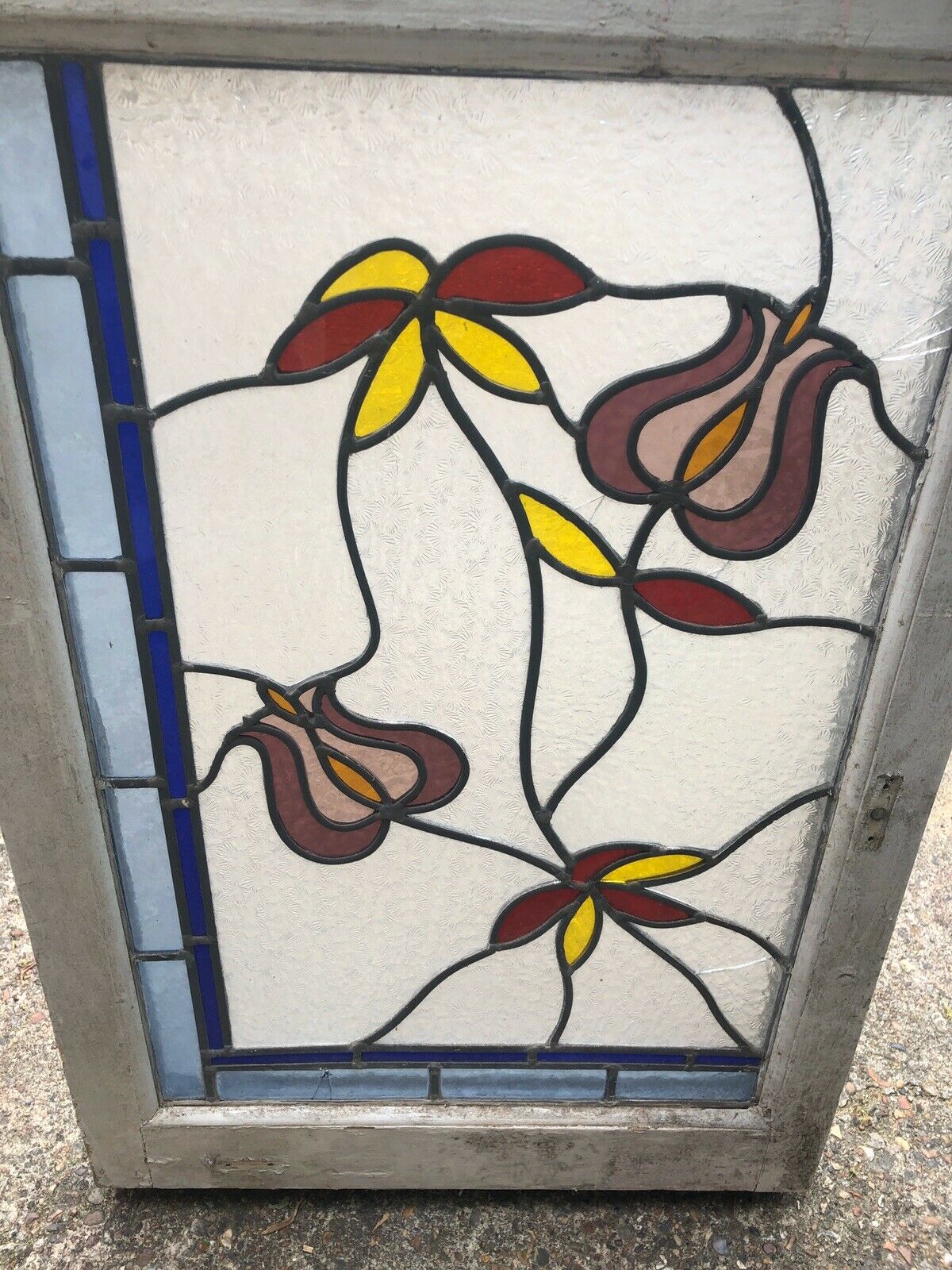 Pair Of Reclaimed Leaded Light Stained Glass Wooden Window Panels RESTORATION