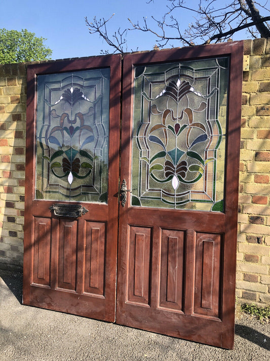 Reclaimed Old French Stained Glass Wooden Double Doors 2020 x 1695mm