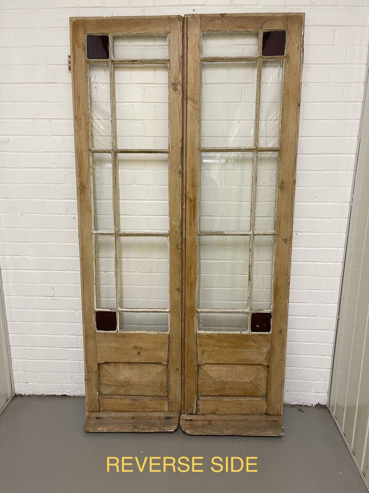 Reclaimed Old French Single Panel Glass Wooden Double Doors 1950 x 1020mm