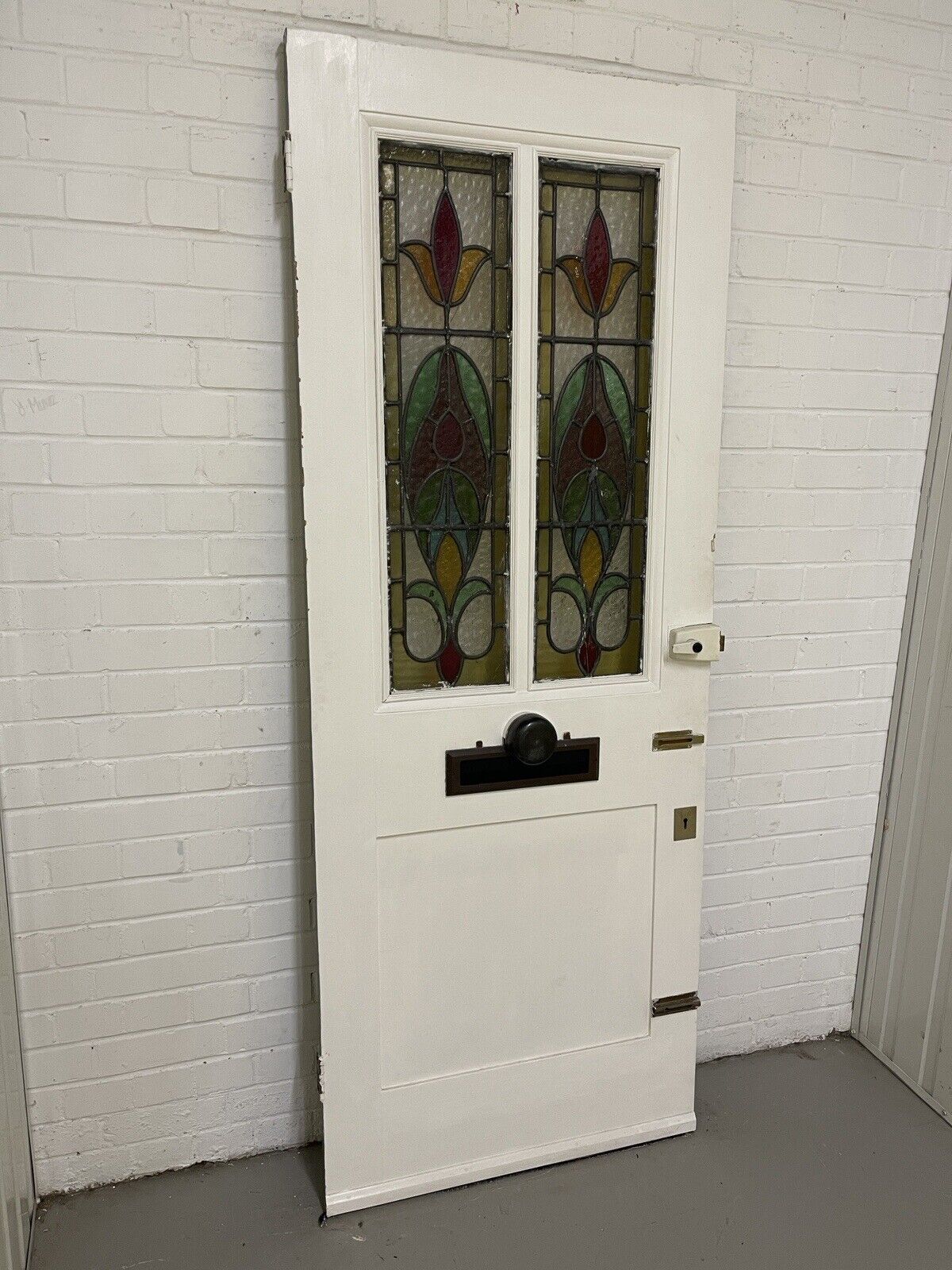 Reclaimed Victorian Edwardian Wooden Panel Stained Glass Front Door 1975 x 760mm