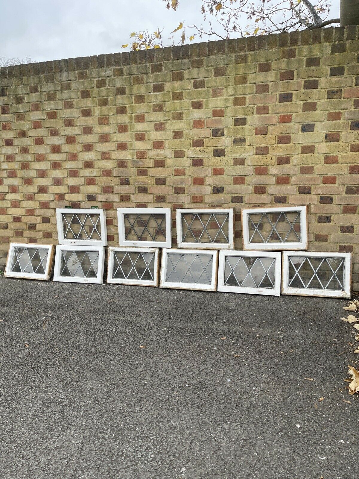 Job Lot Of 10 Reclaimed Leaded Light Diamond Panel Wooden Windows