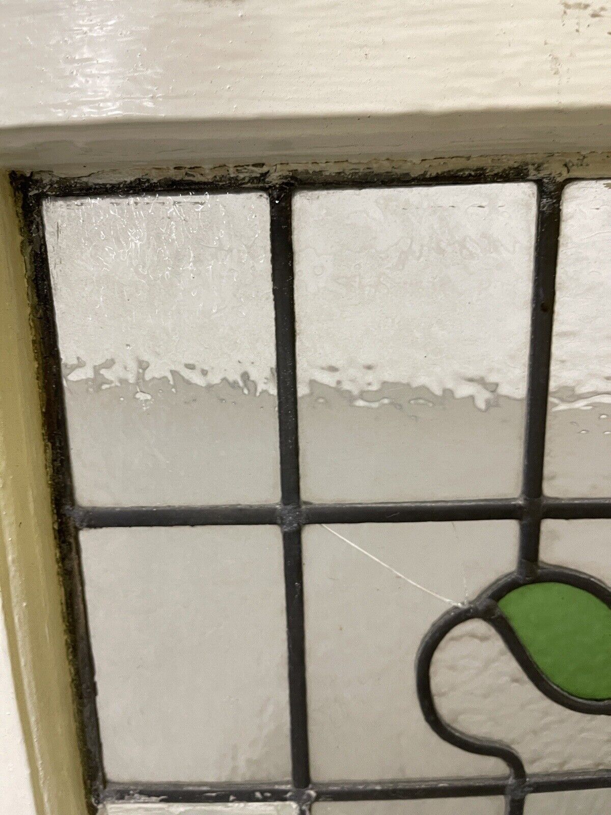 Reclaimed Floral Leaded Light Stained Glass Art Nouveau Window Panel 625 x 450mm