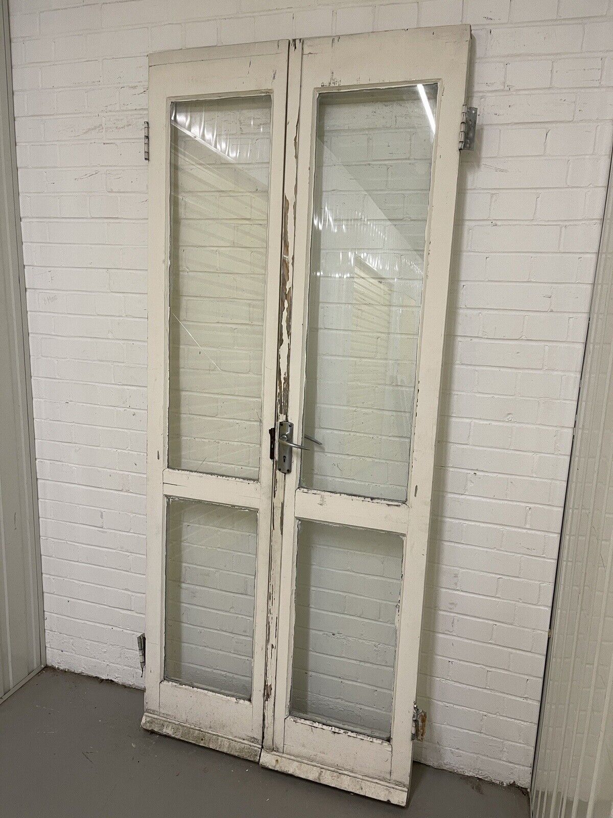 Reclaimed Old French Single Panel Glass Wooden Double Doors 2143 x 905mm