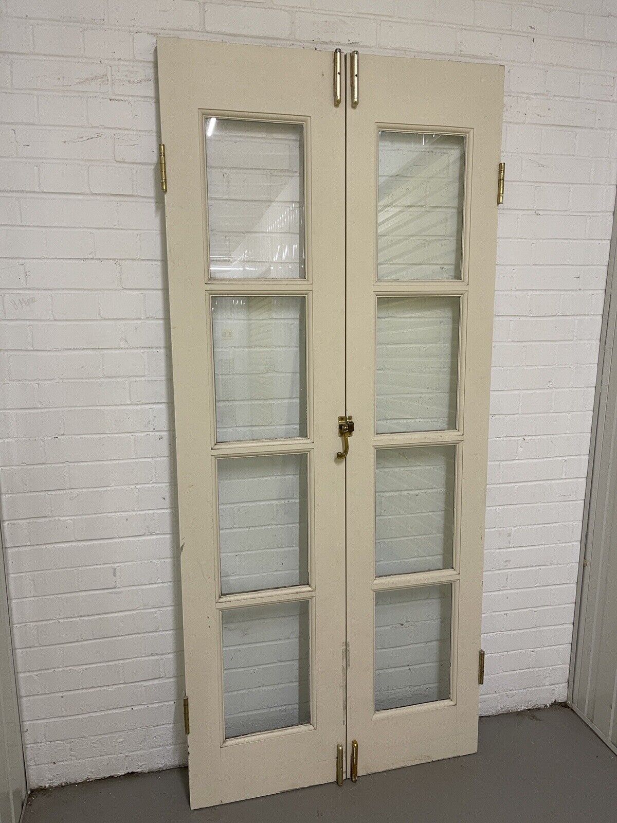 Reclaimed Old French Single Panel Glass Wooden Double Doors 2050 or 2055 x 913mm